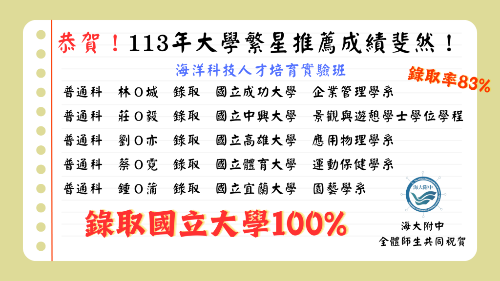 113大學繁星推薦