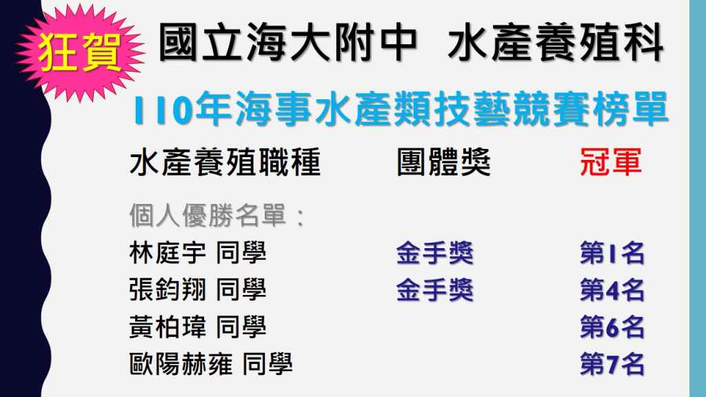 110年技藝競賽榜單