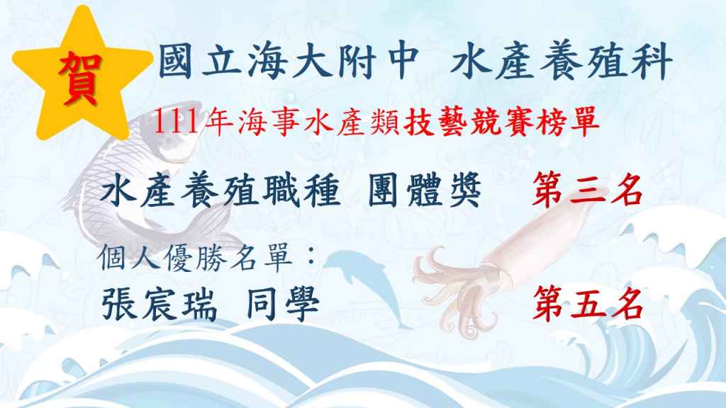 111年水產群技藝競賽榜單