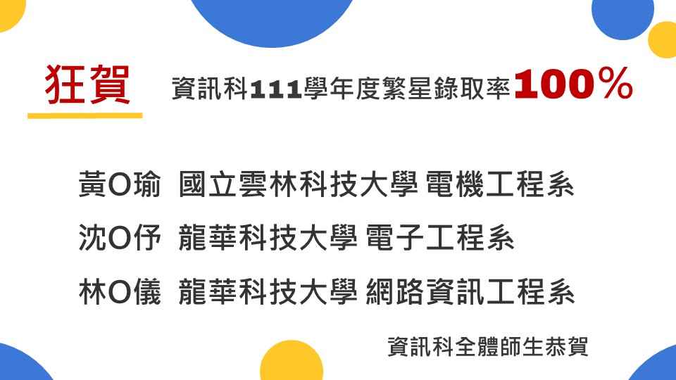 資訊科111學年度繁星榜單
